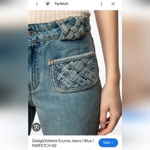 NWT Zadig and Voltaire Ecume Braided Interwoven Belt Bootcut Denim Flare Jeans